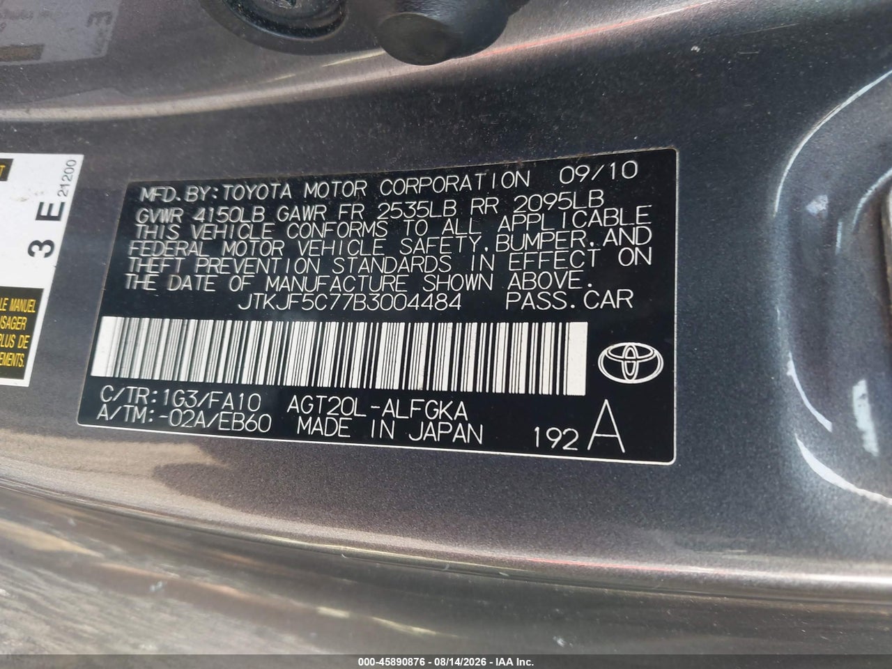 JTKJF5C77B3****** · 2011 SCION TC   · 9/11