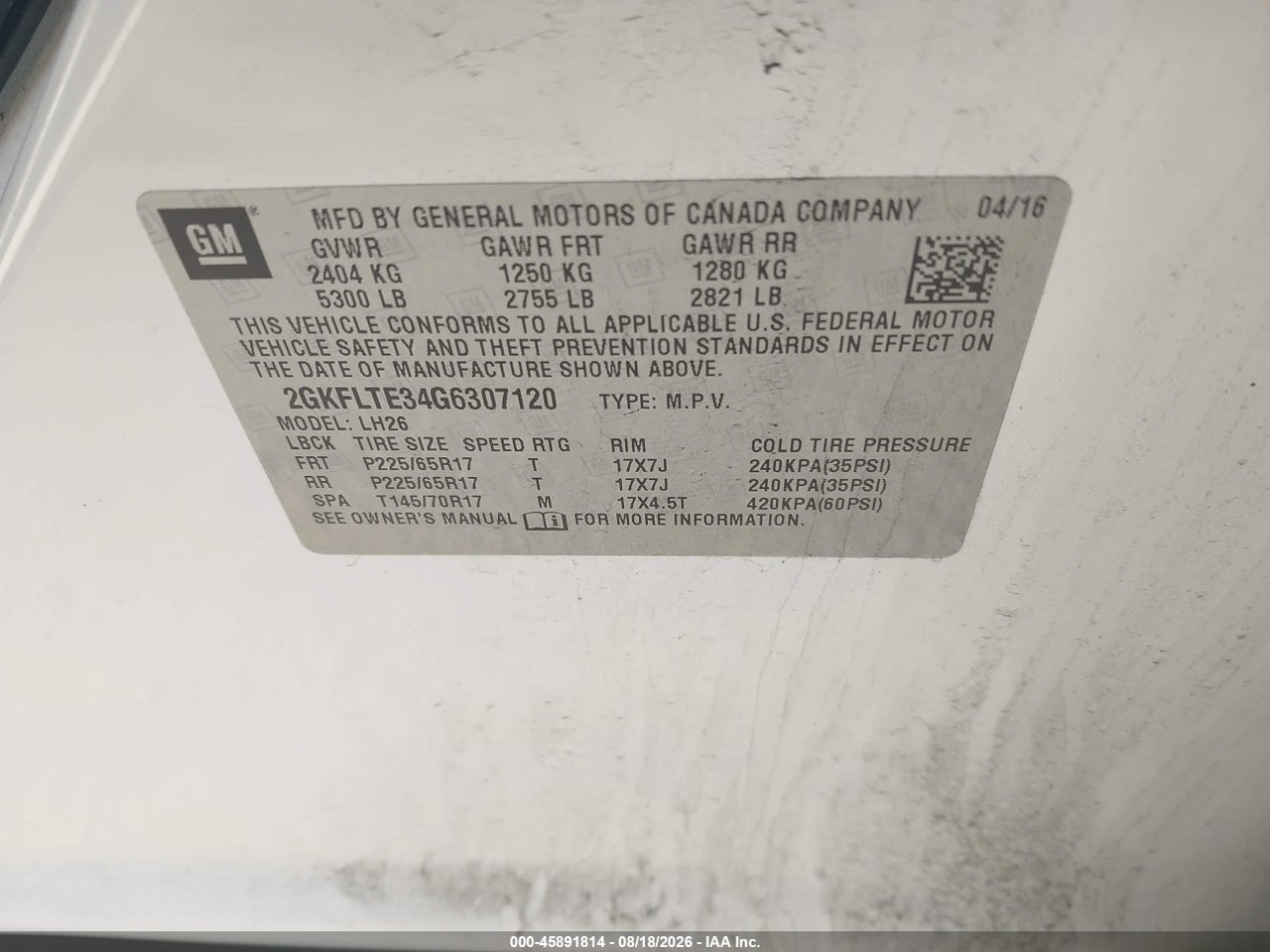 2GKFLTE34G6****** · 2016 GMC TERRAIN SLE-2 · 9/11