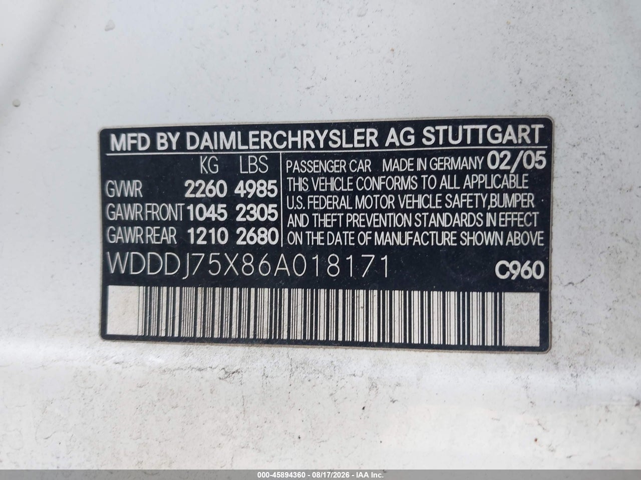 WDDDJ75X86A****** · 2006 MERCEDES-BENZ CLS 500   · 9/11
