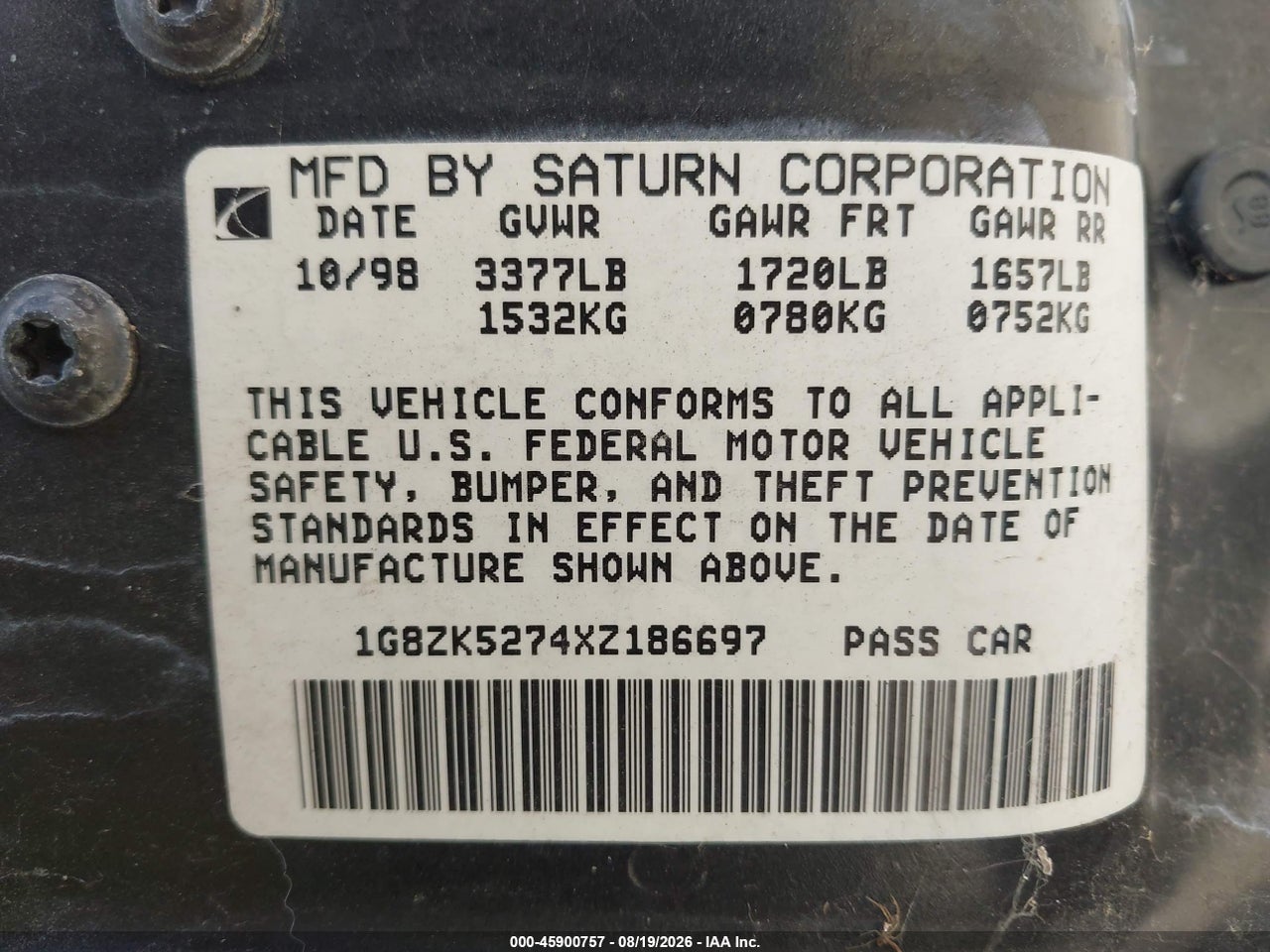 1G8ZK5274XZ****** · 1999 SATURN SL2   · 9/11