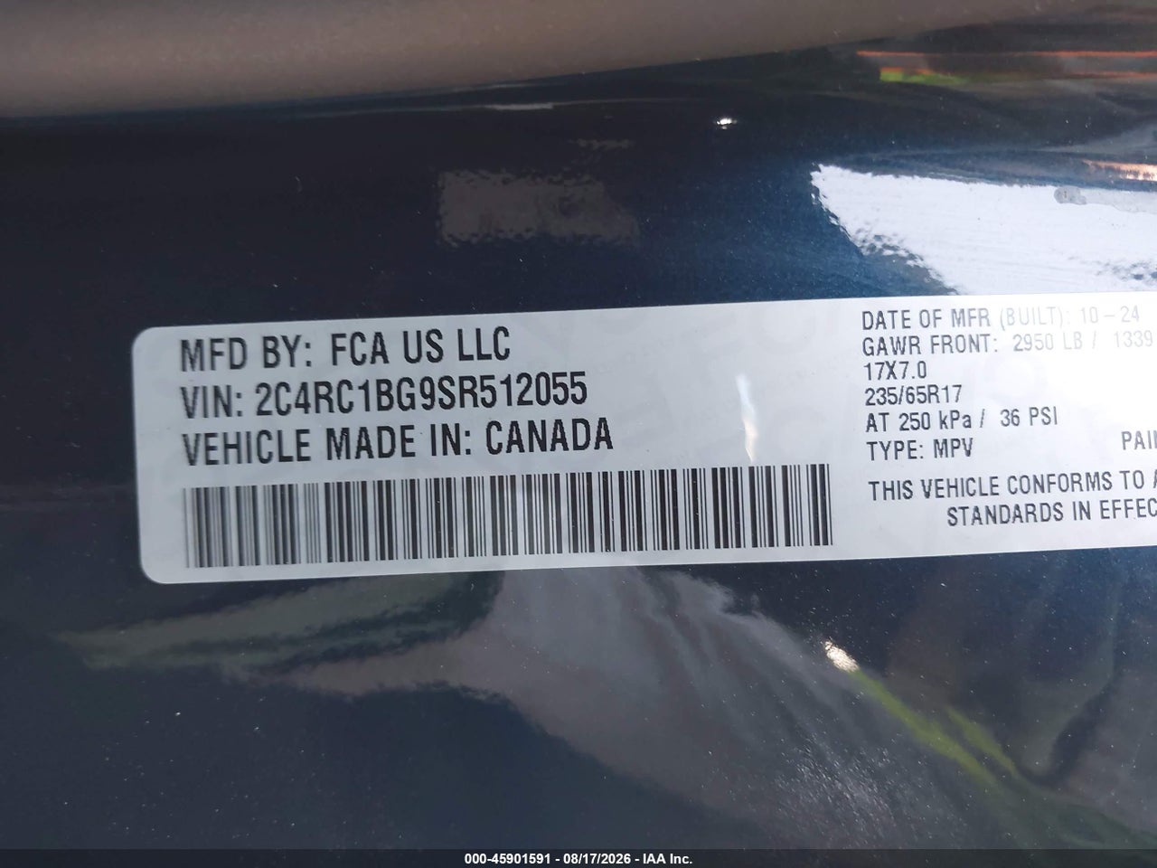 2C4RC1BG9SR****** · 2025 CHRYSLER PACIFICA SELECT · 9/11