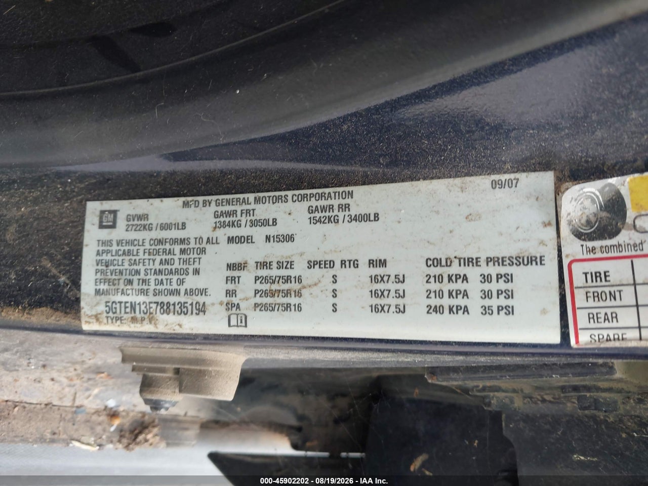 5GTEN13E788****** · 2008 HUMMER H3 SUV · 9/11
