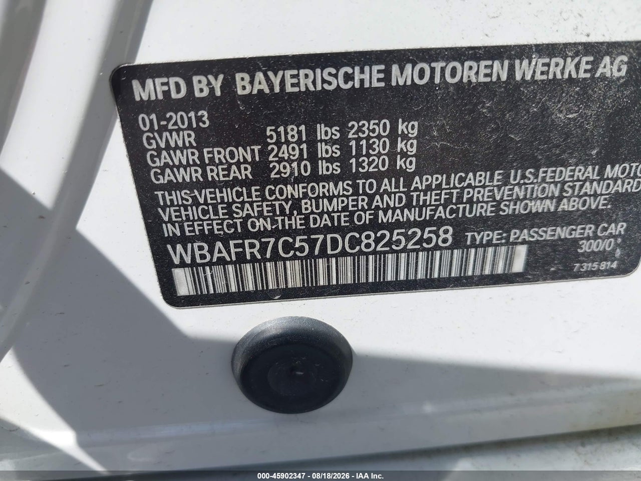WBAFR7C57DC****** · 2013 BMW 535I   · 9/11