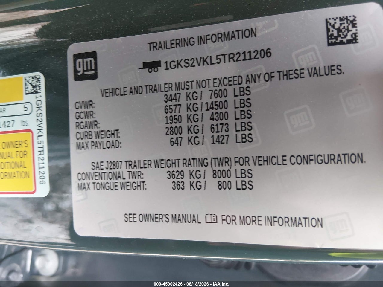 1GKS2VKL5TR****** · 2026 GMC YUKON 4WD AT4 ULTIMATE · 9/11