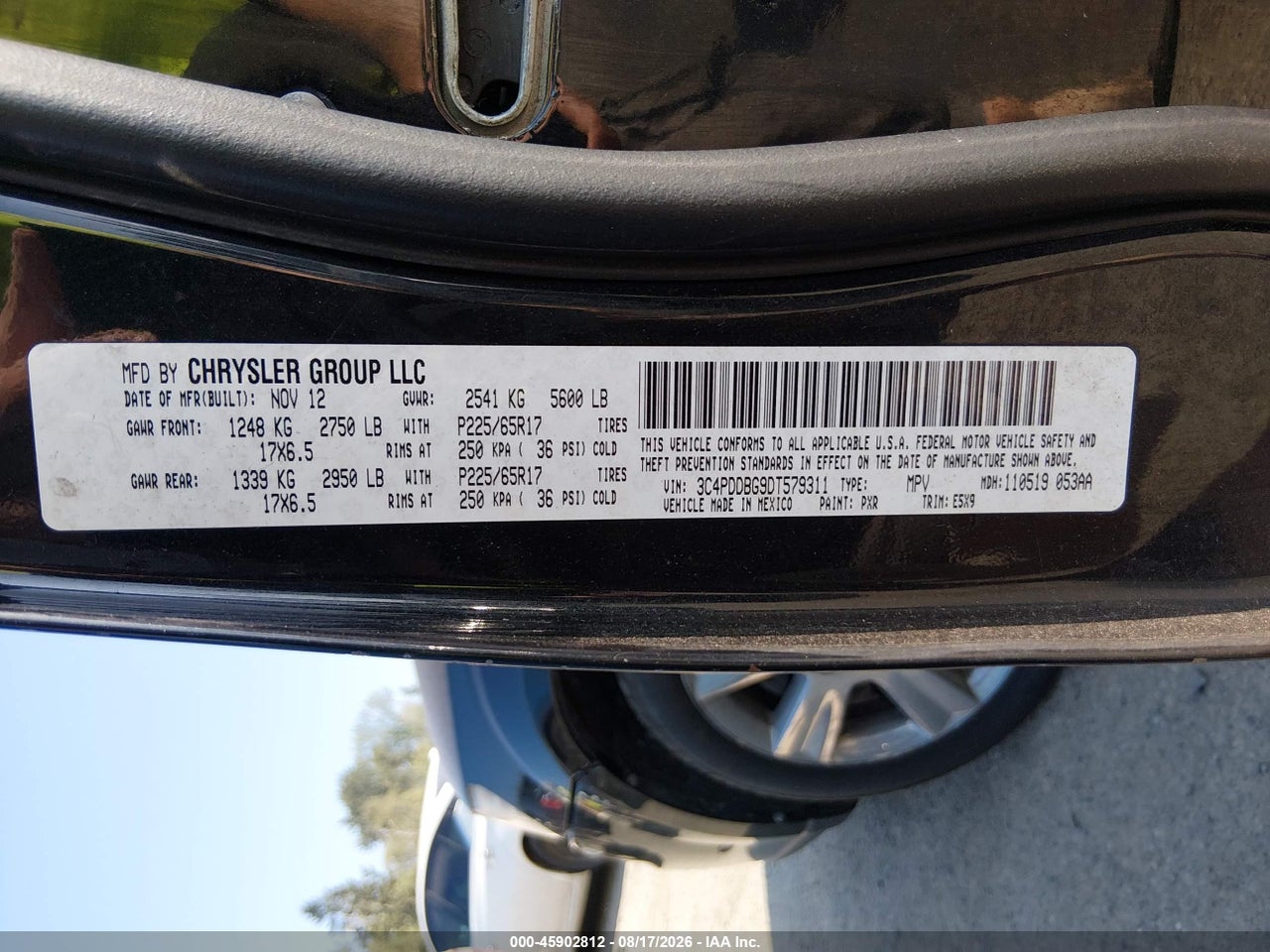3C4PDDBG9DT****** · 2013 DODGE JOURNEY SXT · 9/11