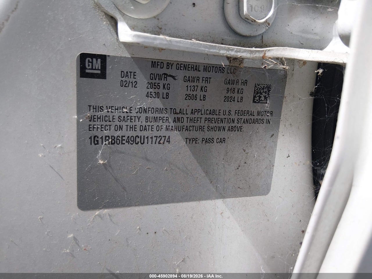 1G1RB6E49CU****** · 2012 CHEVROLET VOLT · 9/11