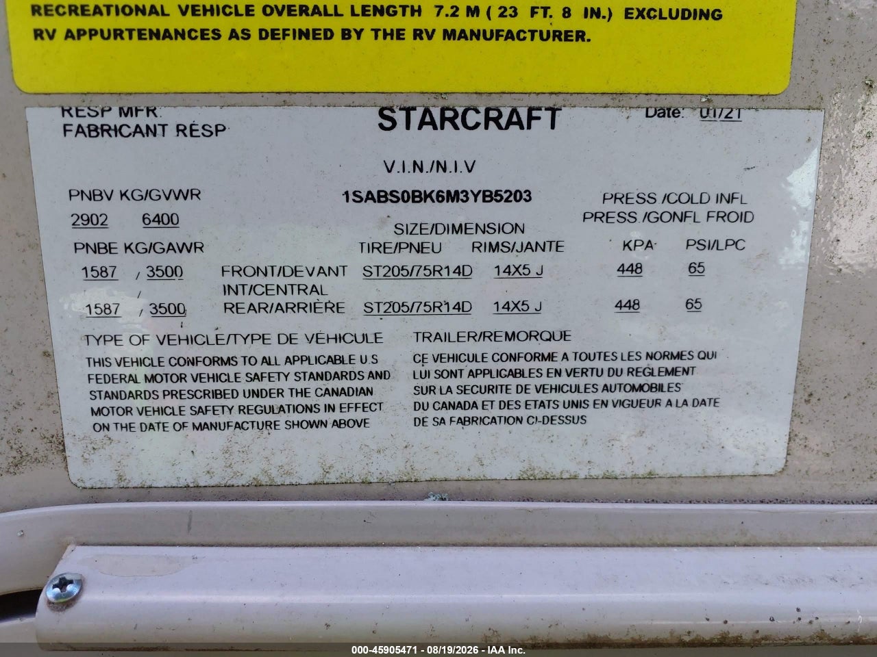 1SABS0BK6M3****** · 2021 JAYCO EAGLE · 9/11