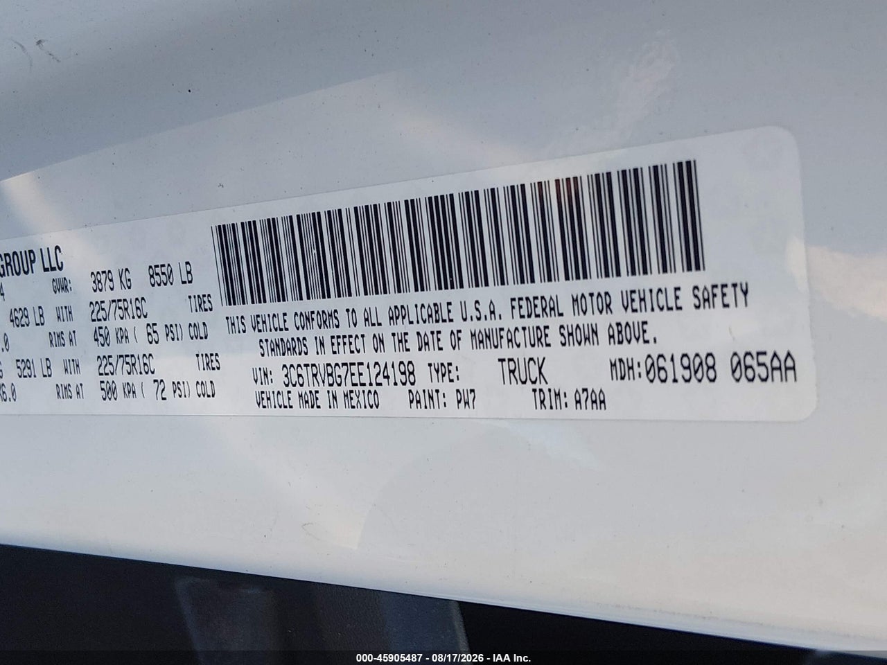 3C6TRVBG7EE****** · 2014 RAM PROMASTER 1500 · 9/11