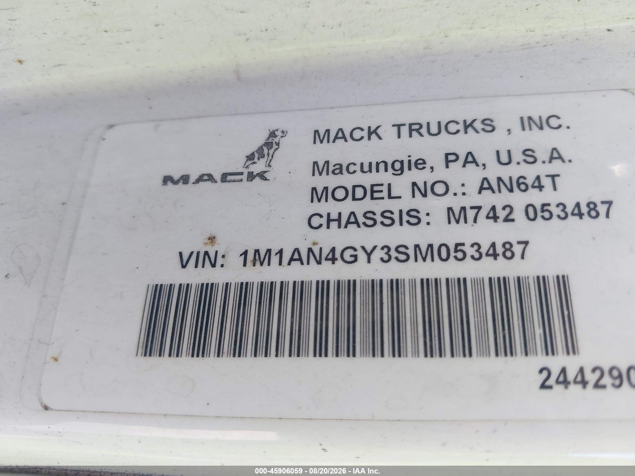 1M1AN4GY3SM****** · 2025 MACK ANTHEM · 9/11