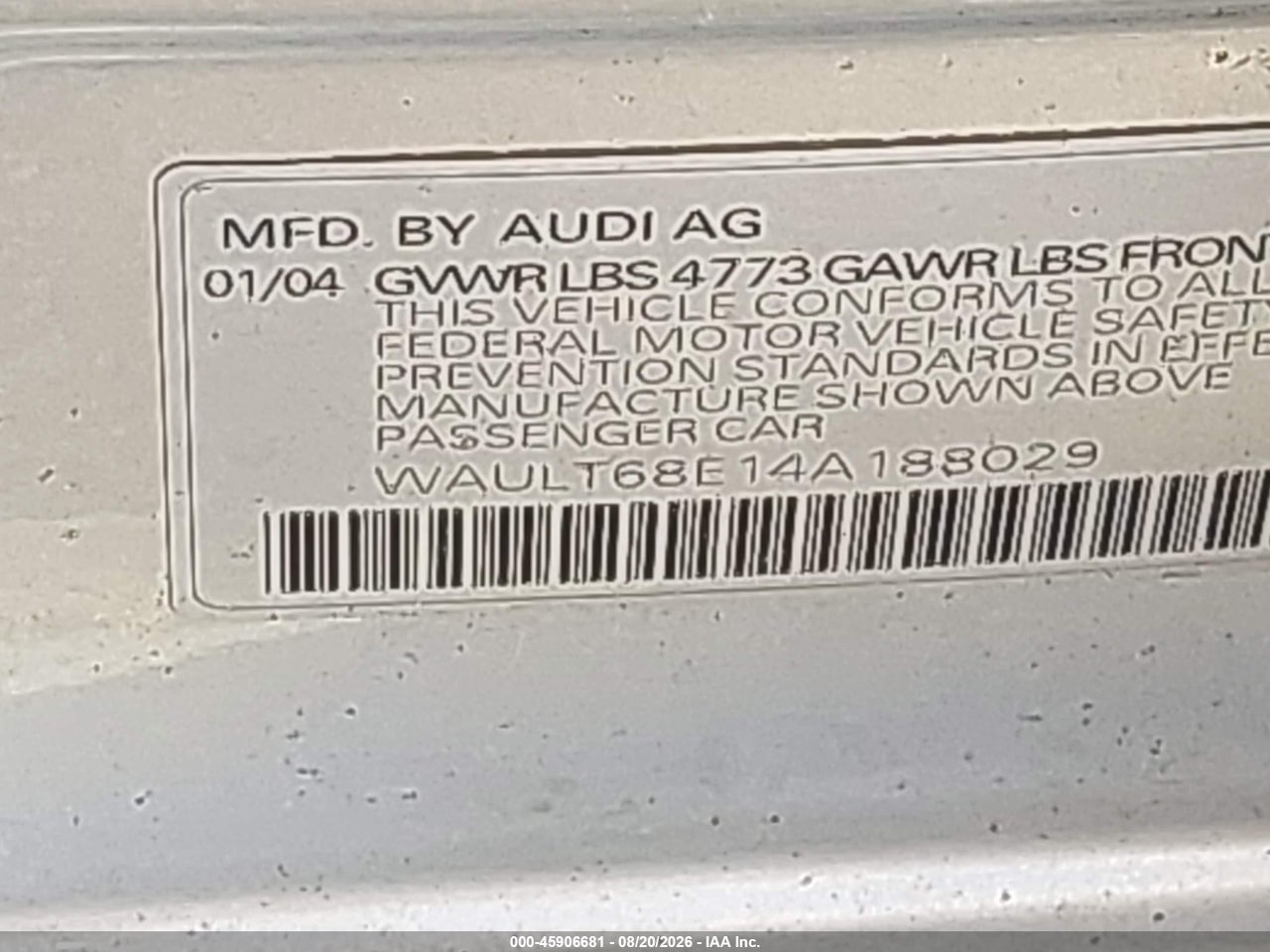 WAULT68E14A****** · 2004 AUDI A4 3.0 · 9/11
