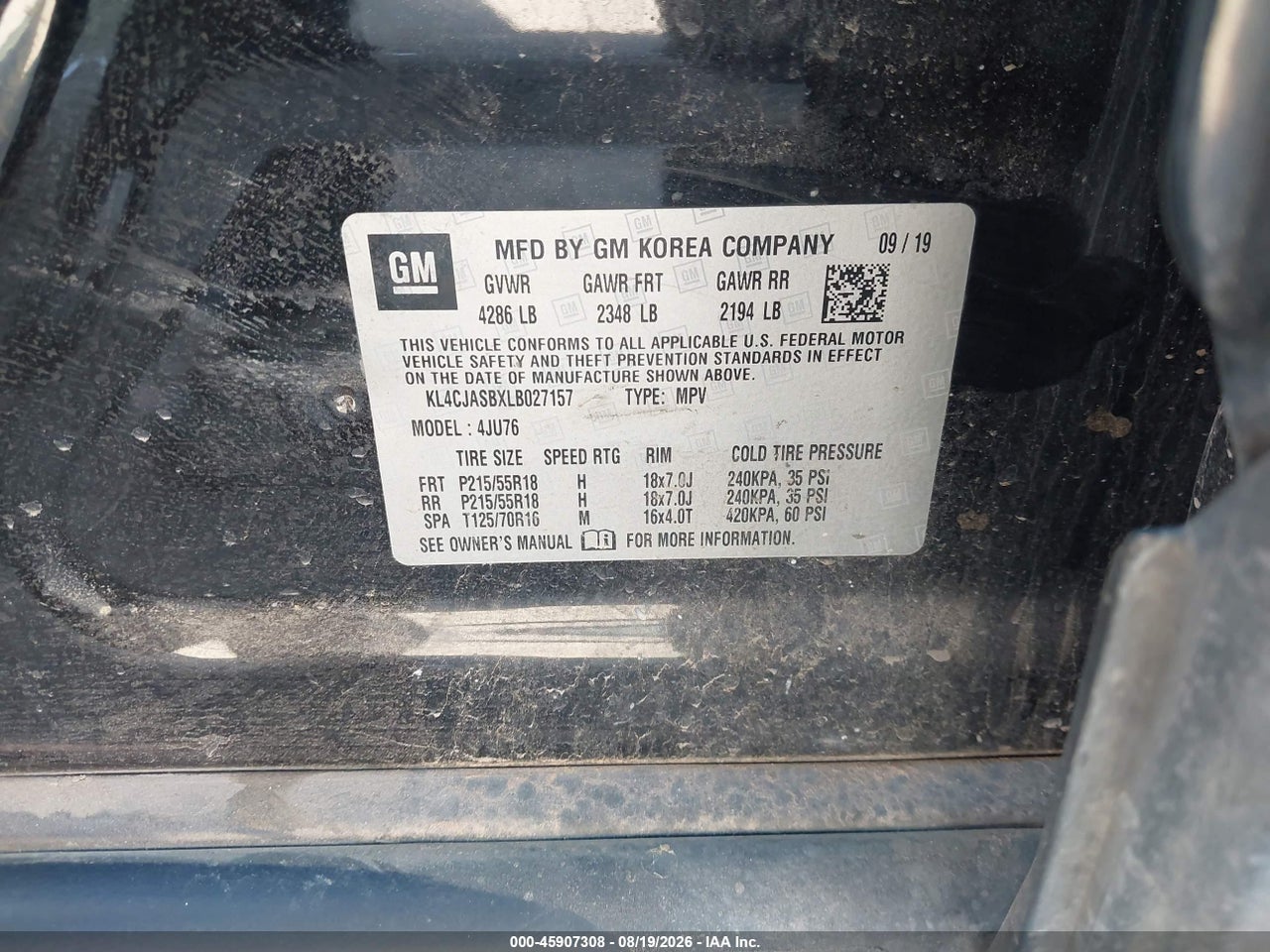 KL4CJASBXLB****** · 2020 BUICK ENCORE FWD PREFERRED · 9/11