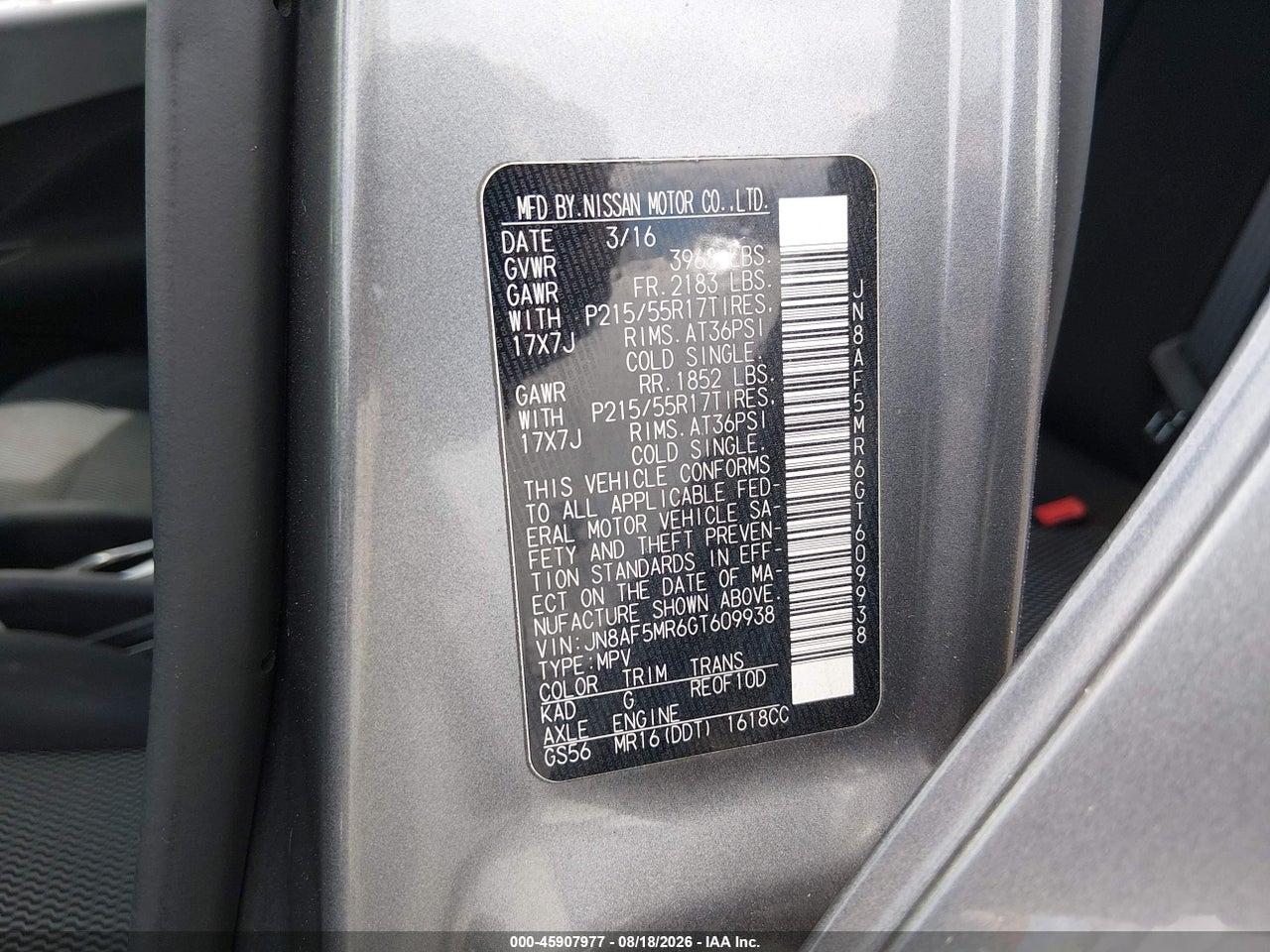 JN8AF5MR6GT****** · 2016 NISSAN JUKE S/SV/SL/NISMO · 9/11