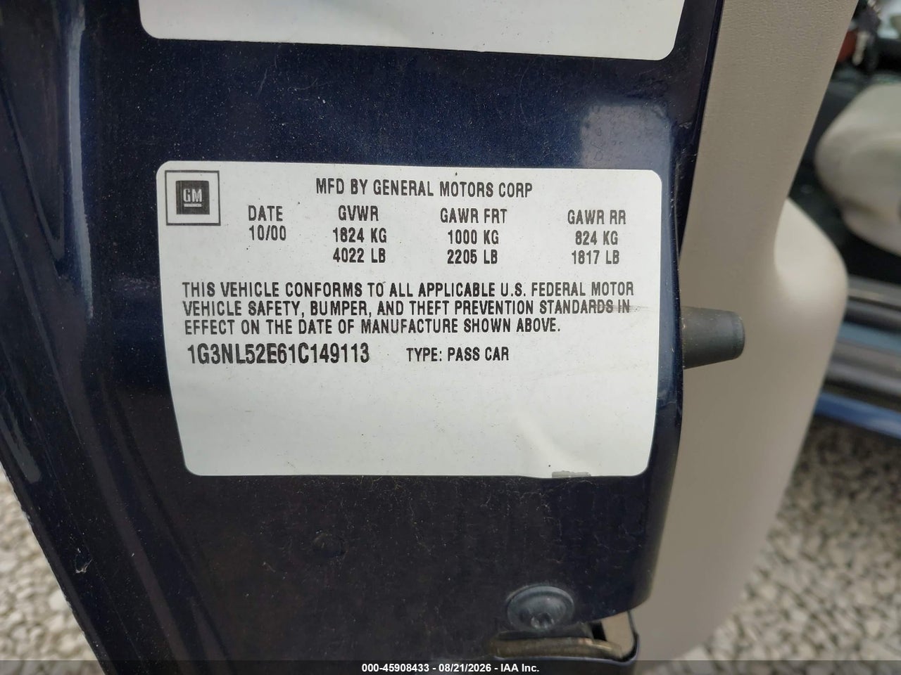 1G3NL52E61C****** · 2001 OLDSMOBILE ALERO GL2 · 9/11