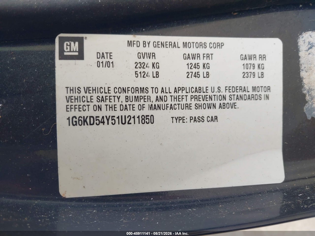 1G6KD54Y51U****** · 2001 CADILLAC DEVILLE STANDARD · 9/11