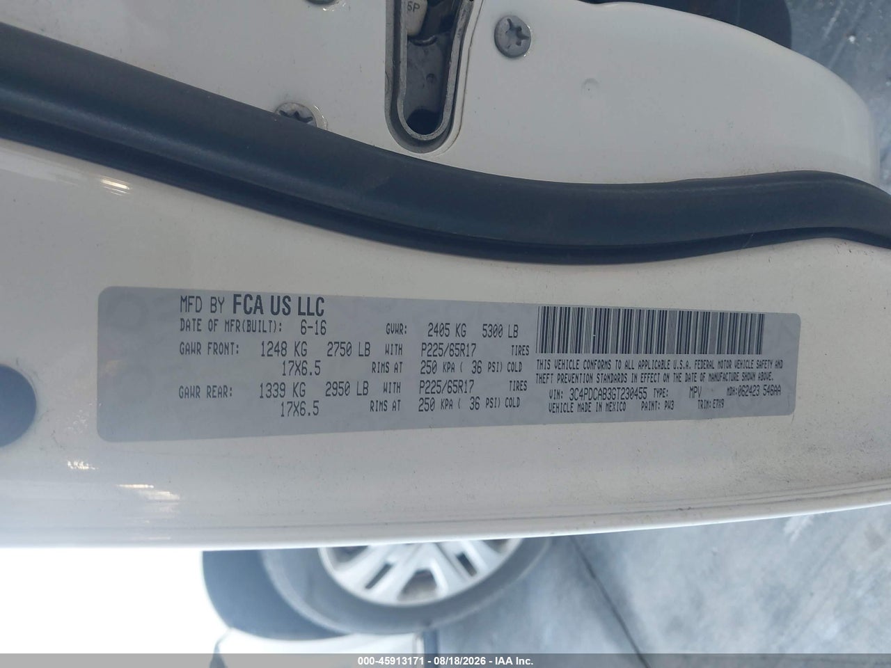 3C4PDCAB3GT****** · 2016 DODGE JOURNEY SE · 9/11