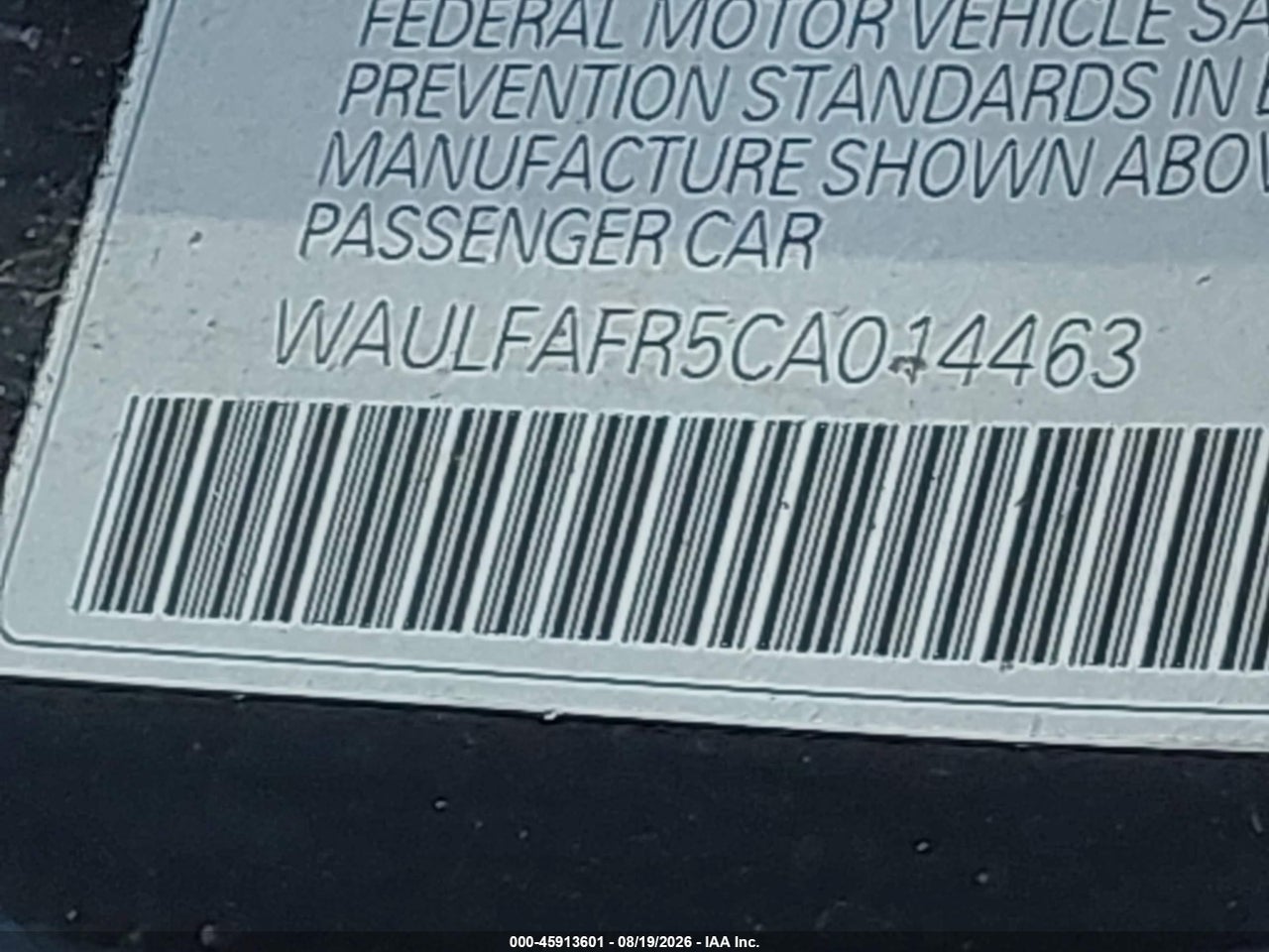 WAULFAFR5CA****** · 2012 AUDI A5 2.0T PREMIUM PLUS · 9/11