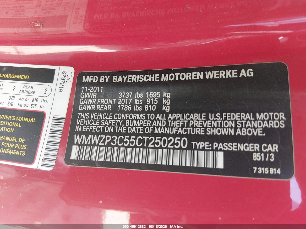 WMWZP3C55CT****** · 2012 MINI COOPER S   · 9/11