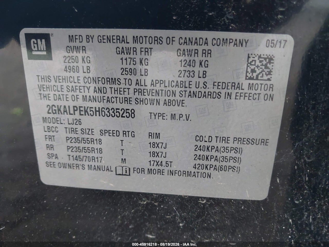 2GKALPEK5H6****** · 2017 GMC TERRAIN SLT · 9/11