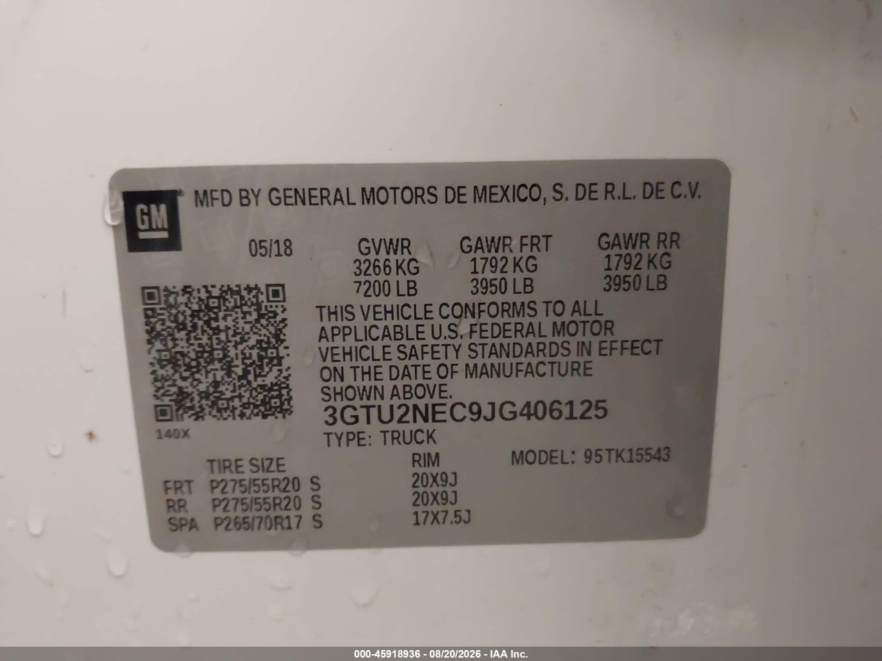 3GTU2NEC9JG****** · 2018 GMC SIERRA 1500 SLT · 9/11