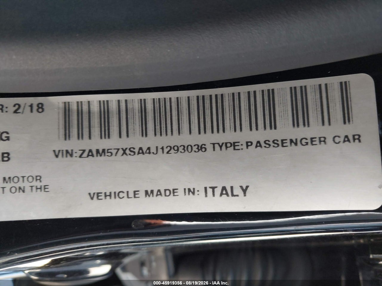 ZAM57XSA4J1****** · 2018 MASERATI GHIBLI   · 9/11