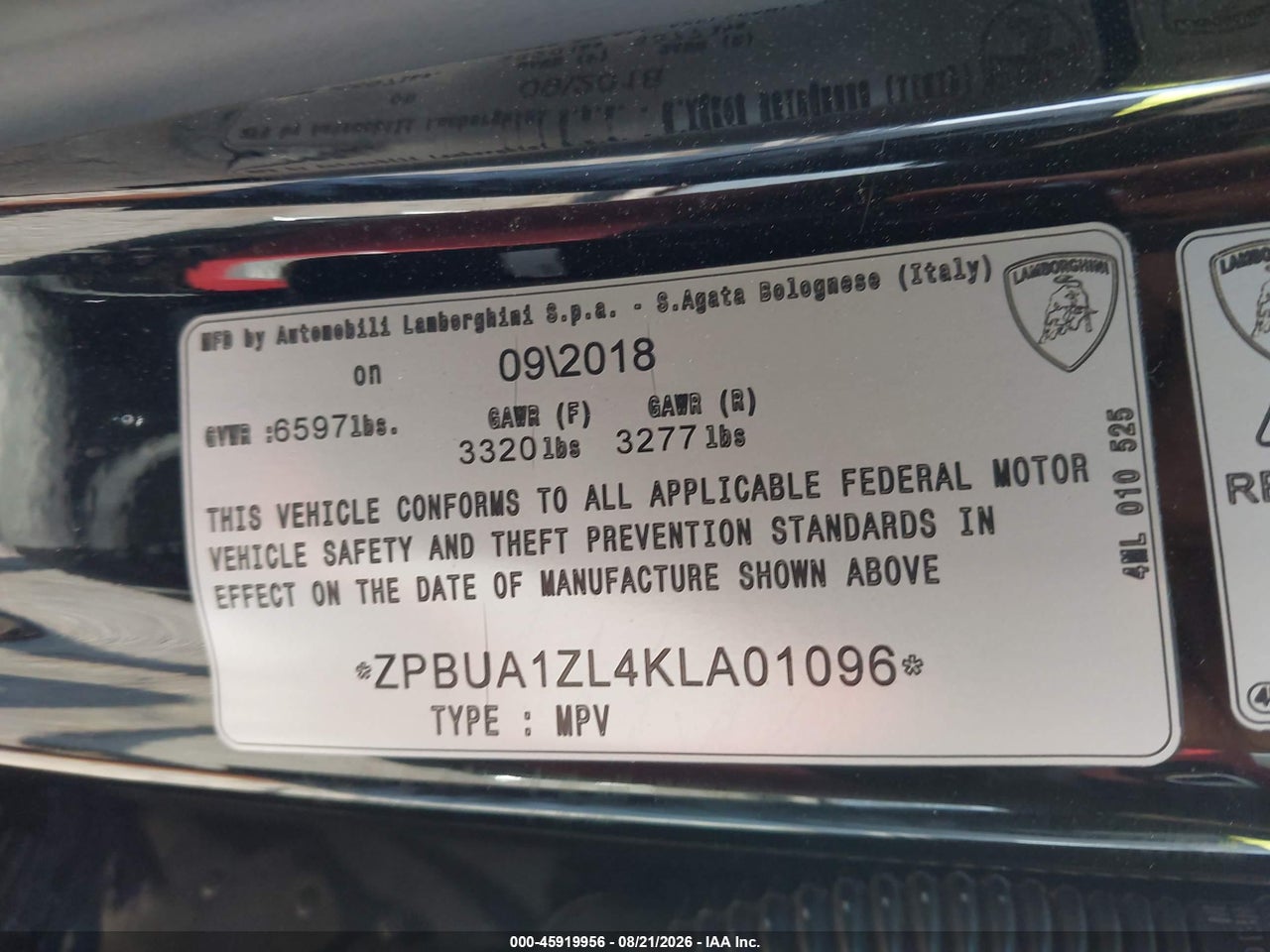 ZPBUA1ZL4KL****** · 2019 LAMBORGHINI URUS   · 9/11