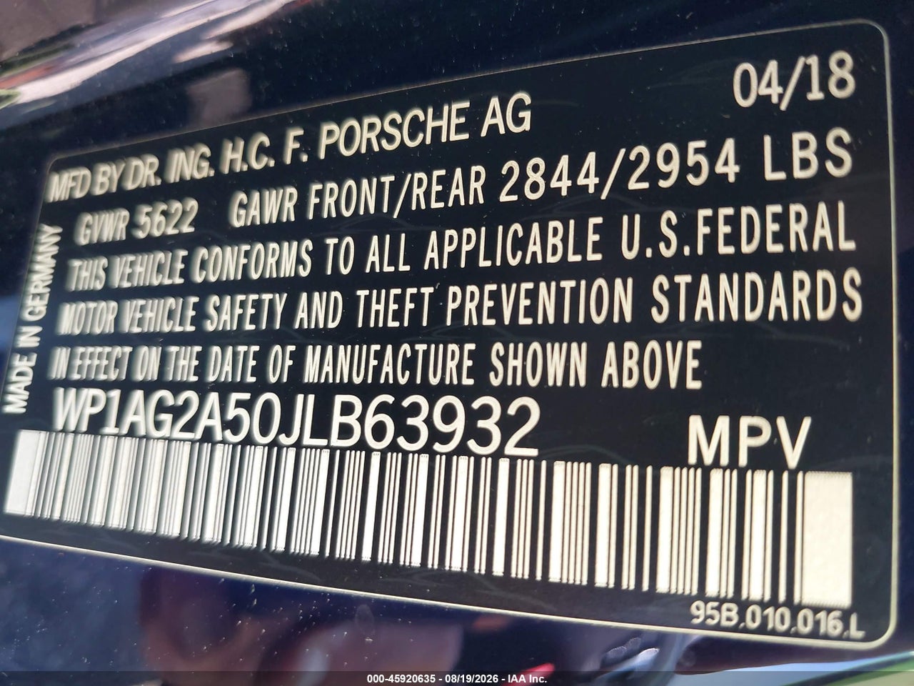 WP1AG2A50JL****** · 2018 PORSCHE MACAN GTS · 9/11