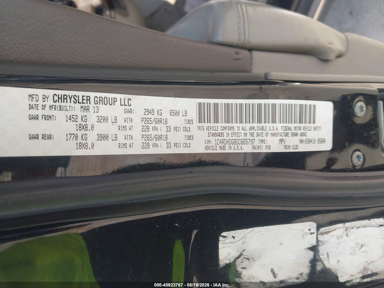 1C4RDHDG8DC****** · 2013 DODGE DURANGO CREW · 9/11