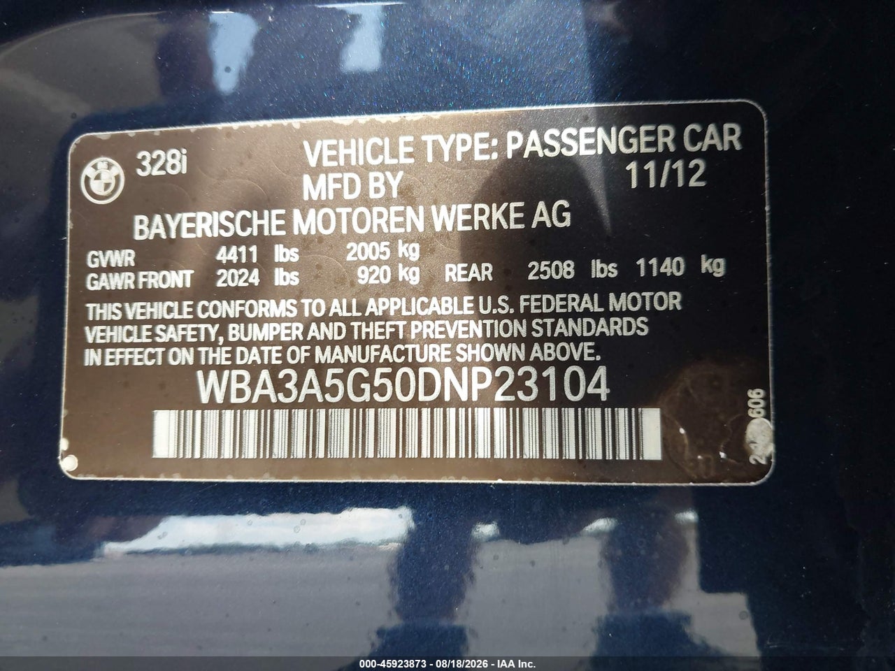 WBA3A5G50DN****** · 2013 BMW 328I   · 9/11