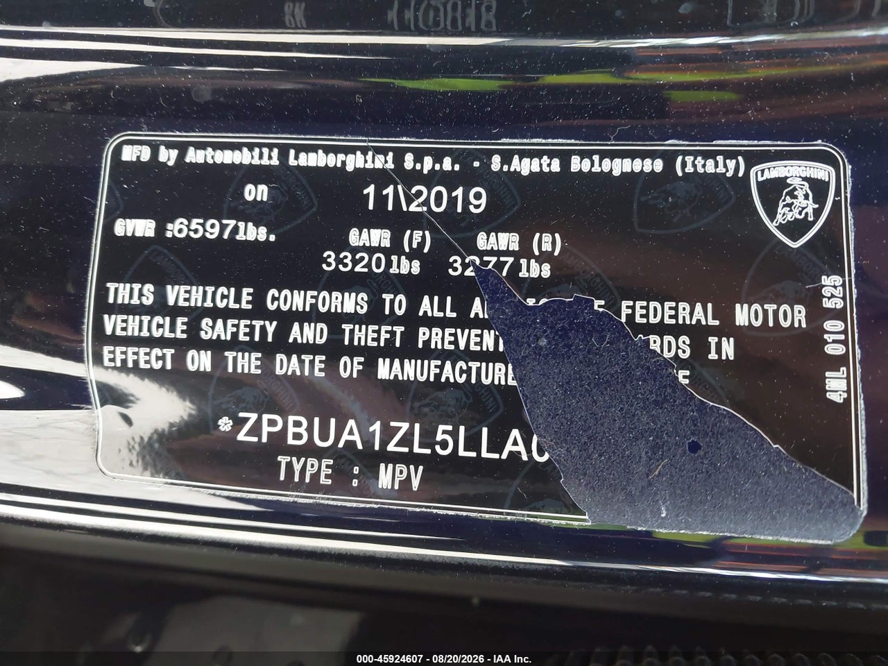 ZPBUA1ZL5LL****** · 2020 LAMBORGHINI URUS   · 9/11