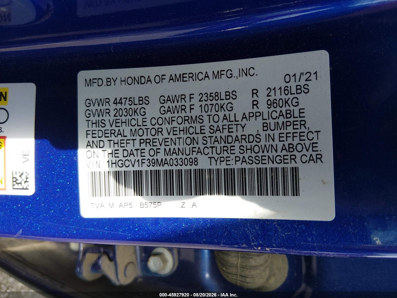2021 HONDA ACCORD SPORT · 9/11