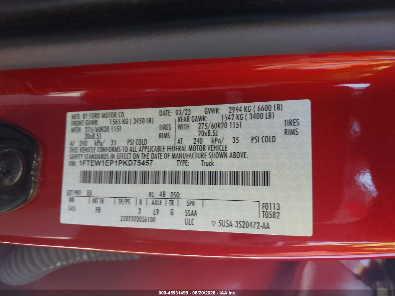 1FTEW1EP1PK****** · 2023 FORD F150 SUPERCREW · 9/11
