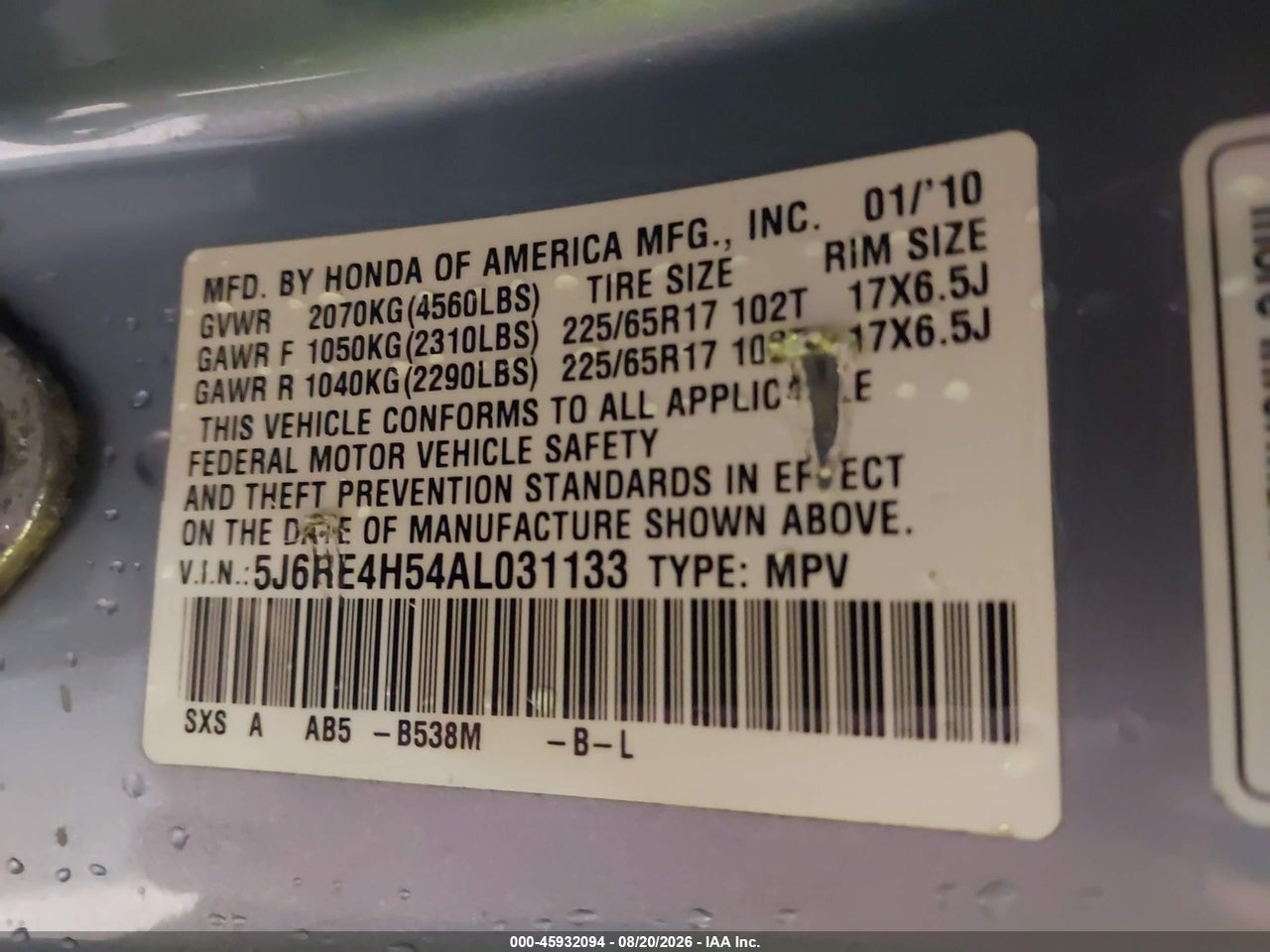 2010 HONDA CR-V EX · 9/11