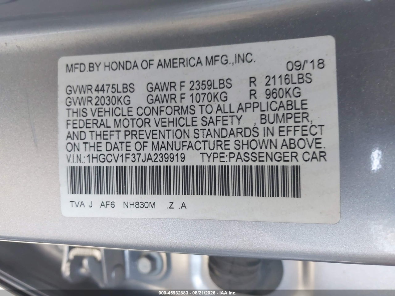2018 HONDA ACCORD SPORT · 9/11