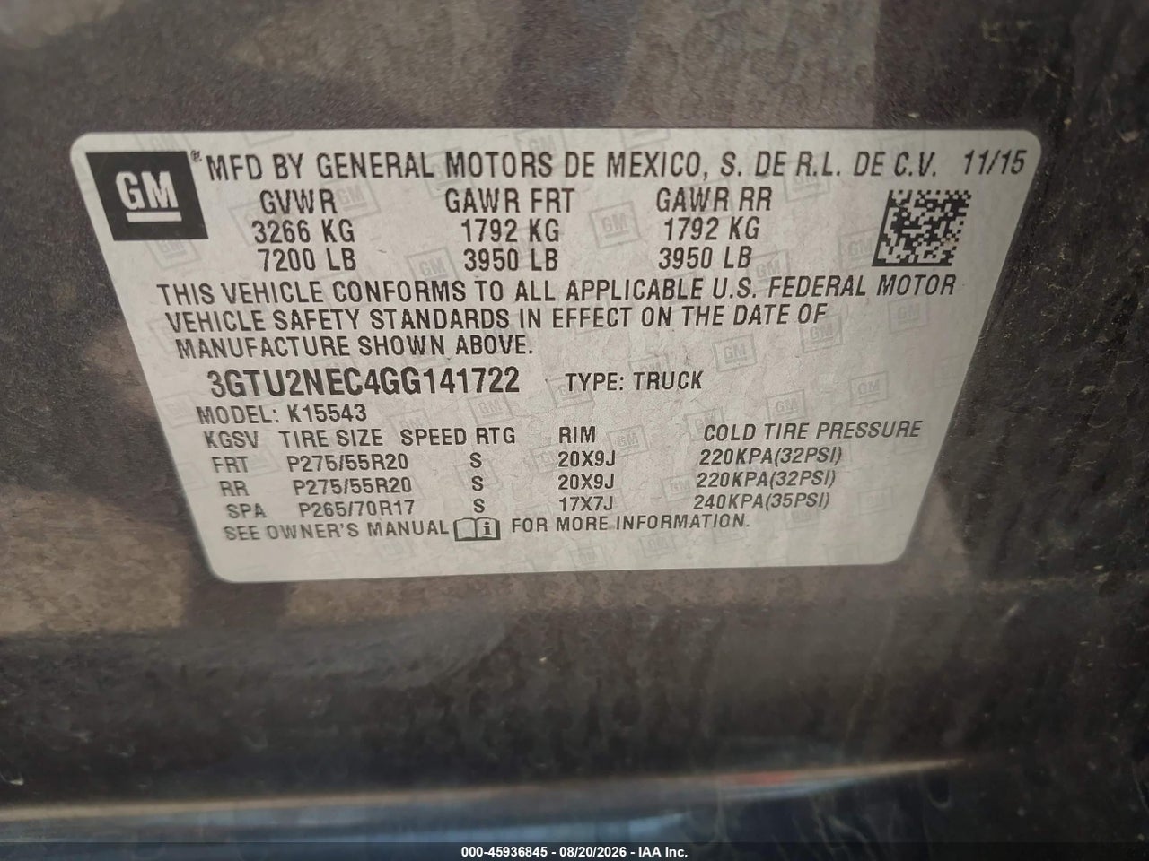 3GTU2NEC4GG****** · 2016 GMC SIERRA 1500 SLT · 9/11