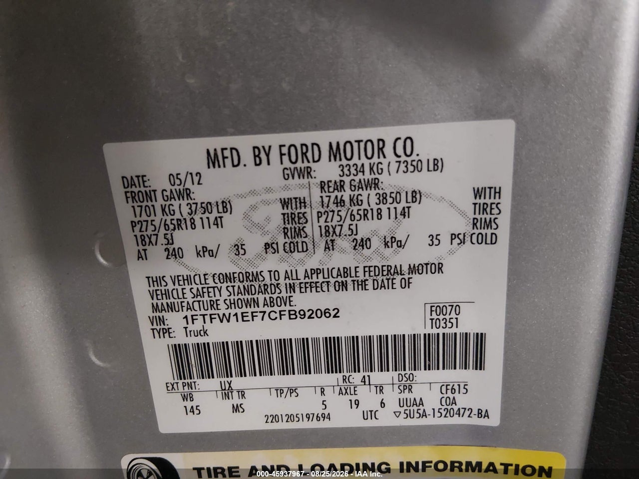 2012 FORD F150 SUPERCREW · 9/11