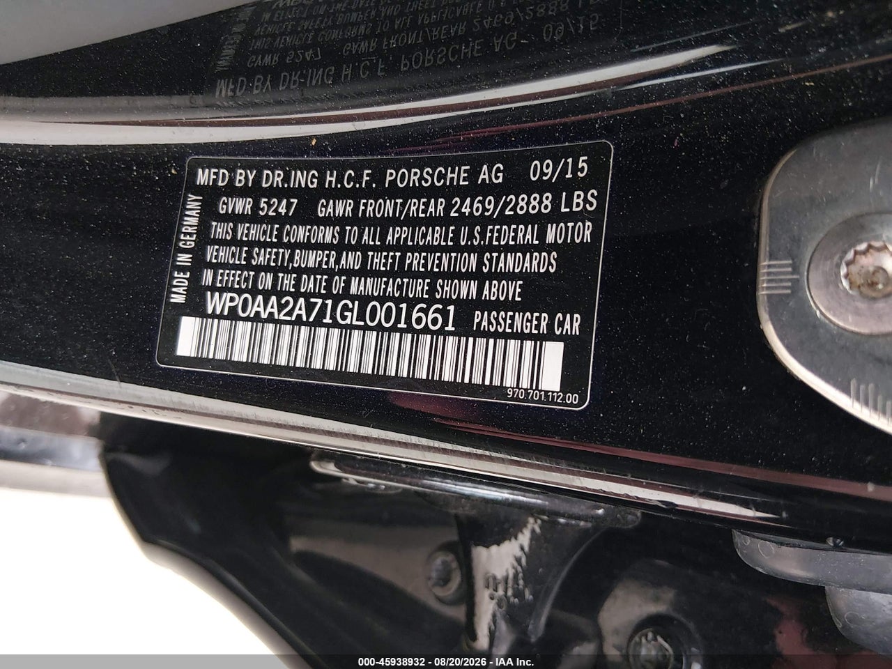 WP0AA2A71GL****** · 2016 PORSCHE PANAMERA 4 · 9/11