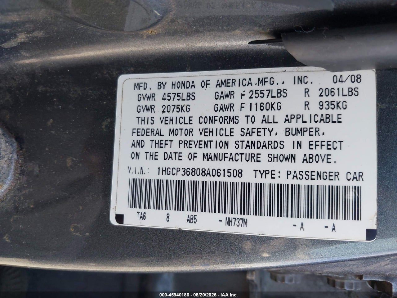 2008 HONDA ACCORD 3.5 EX-L · 9/11