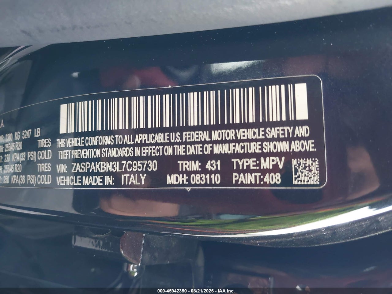 ZASPAKBN3L7****** · 2020 ALFA ROMEO STELVIO TI AWD · 9/11