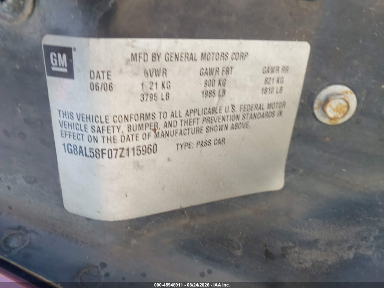 1G8AL58F07Z****** · 2007 SATURN ION 3 · 9/11
