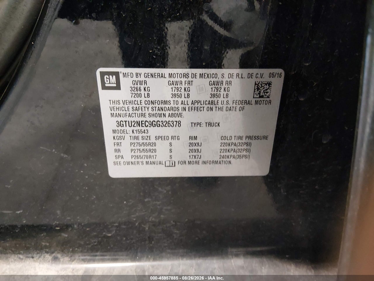 3GTU2NEC9GG****** · 2016 GMC SIERRA 1500 SLT · 9/11