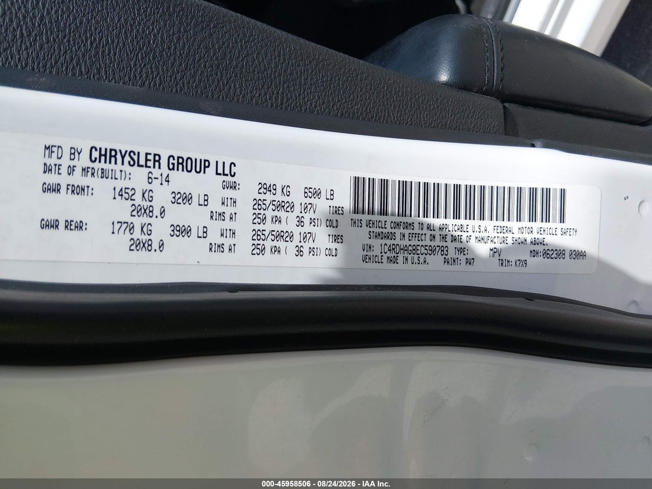 1C4RDHAG8EC****** · 2014 DODGE DURANGO SXT · 9/11
