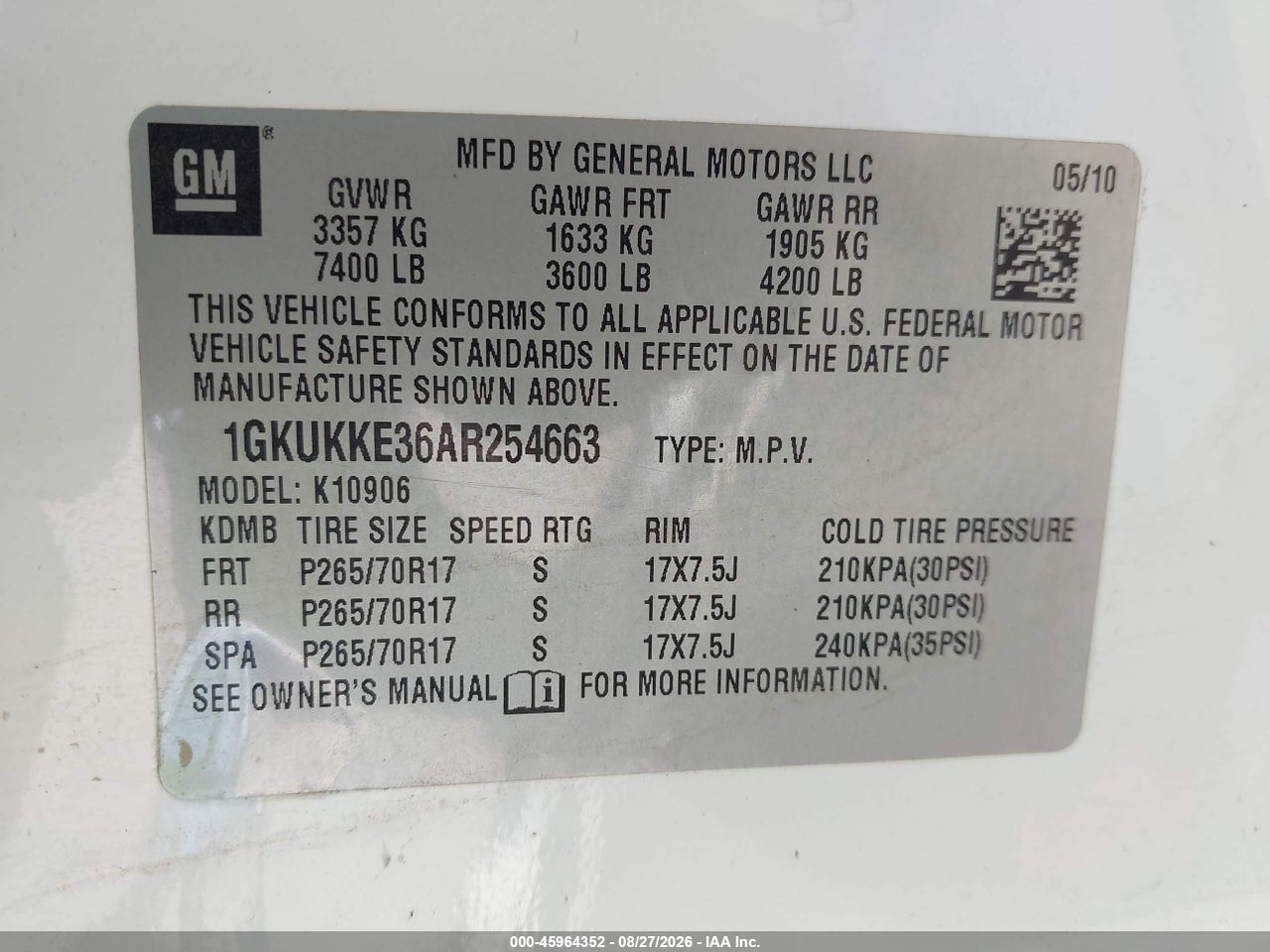 2010 GMC YUKON XL 1500 SLT · 9/11