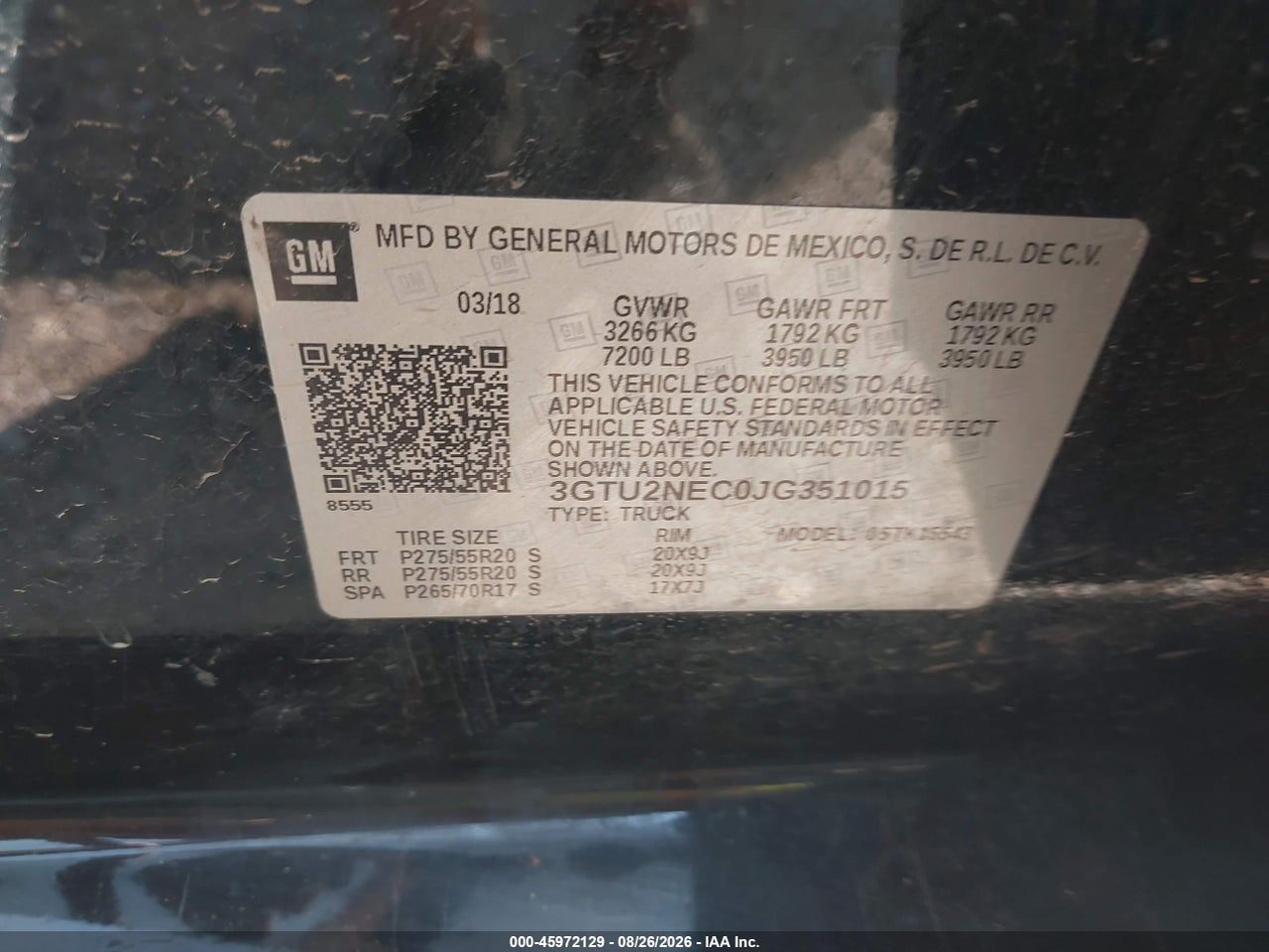 3GTU2NEC0JG****** · 2018 GMC SIERRA 1500 SLT · 9/11